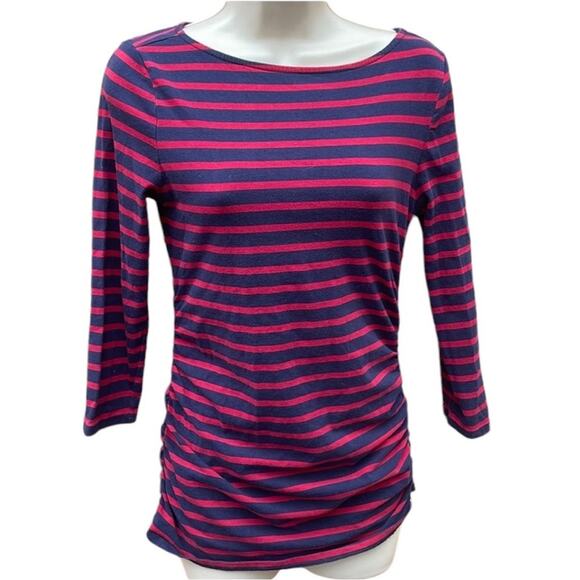 MICHAEL Michael Kors 3/4 sleeve ruched striped shirt - medium - Picture 1 of 8
